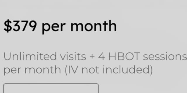 One Month Membership Package (Unlimited Visits + 4 HBOT Session Per Month - IV Not Included)