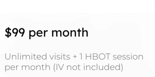 One Month Membership Package (Unlimited Visits + 1 HBOT Session Per Month - IV Not Included)