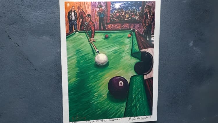 Billiard Art by Arthur Robins “FOUR IN THE CORNER”